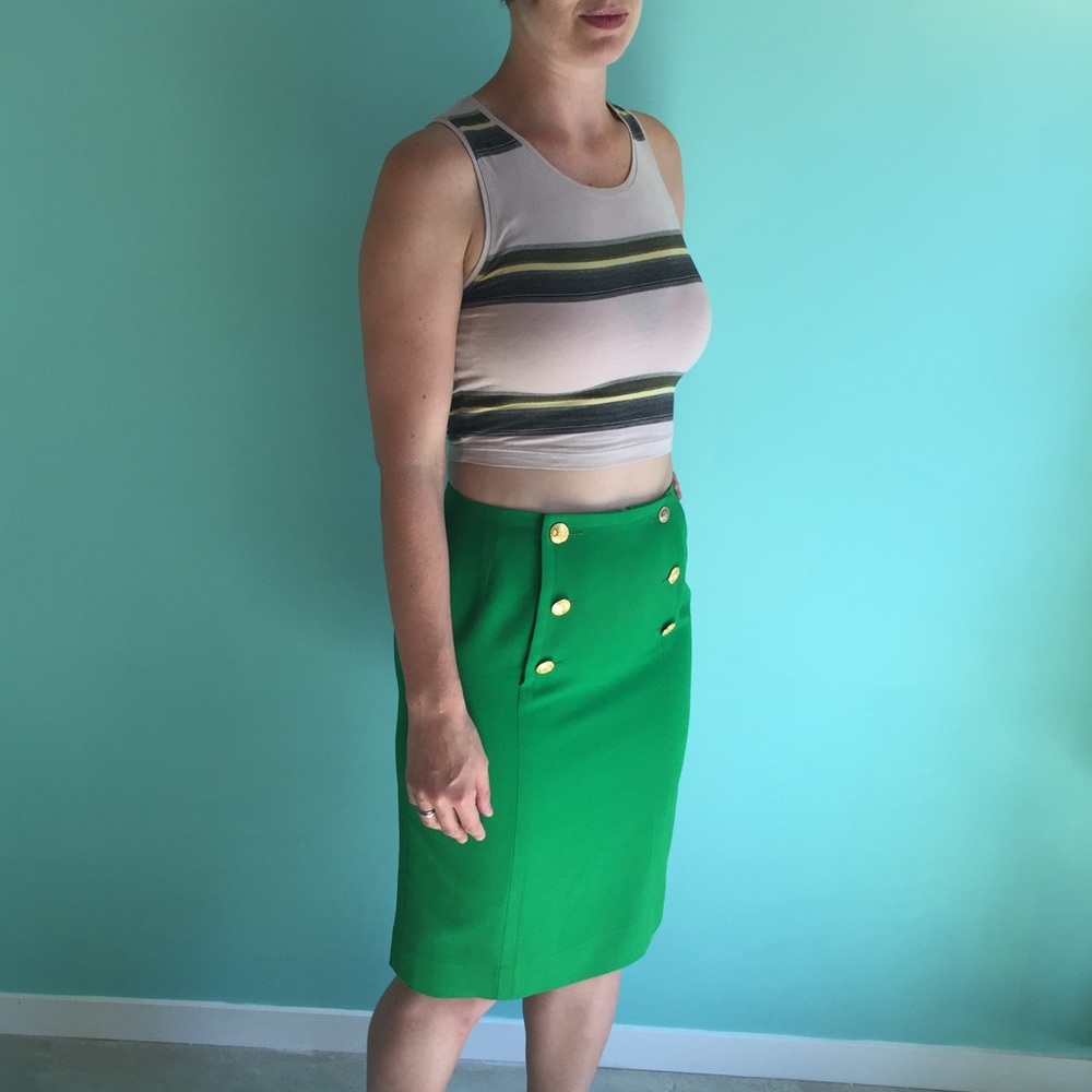 Vintage Kelly Green Celine Skirt with Gold Buttons - Picture 7 of 14